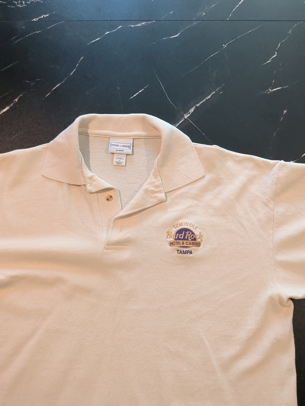 VINTAGE Hard Rock Cafe Cream Embroidered Tampa Polo